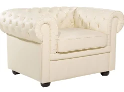 Beliani 4-Istuttava Sohvaryhma Nahka Kermanvalkoinen Chesterfield Hot