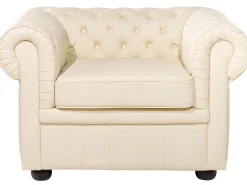 Beliani 4-Istuttava Sohvaryhma Nahka Kermanvalkoinen Chesterfield Hot