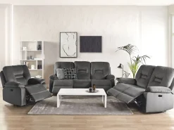 Beliani 6-Istuttava Sohvaryhma Sametti Sahkosaadettava Tummanharmaa Bergen Best