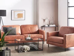 Beliani 3-Istuttava Tekonahkainen Sohva Ruskea Savalen Best Sale