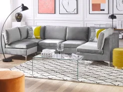 Beliani 6-Istuttava U-Kulmasohva Sametti Harmaa Evja Best Sale