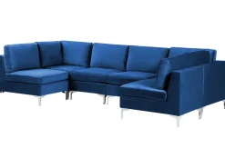 Beliani 6-Istuttava U-Kulmasohva Sametti Laivastonsininen Evja Fashion