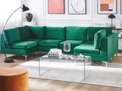 Beliani 6-Istuttava U-Kulmasohva Sametti Vihrea Evja Outlet