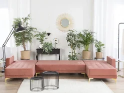 Beliani 5-Istuttava U-Kulmavuodesohva Sametti Vaaleanpunainen Aberdeen Cheap