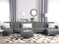 Beliani 6-Istuttava U-Kulmavuodesohva Kangas Vaaleanharmaa Aberdeen Cheap