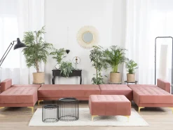 Beliani 6-Istuttava U-Kulmavuodesohva Ja Rahi Sametti Vaaleanpunainen Aberdeen Online