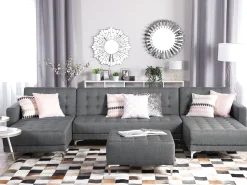 Beliani 5-Istuttava U-Kulmavuodesohva Ja Rahi Kangas Vaaleanharmaa Aberdeen Online