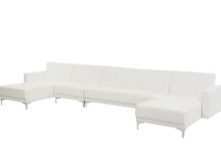Beliani 6-Istuttava U-Kulmavuodesohva Keinonahka Valkoinen Aberdeen Clearance