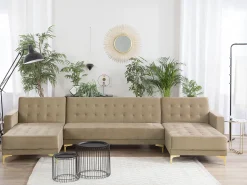 Beliani 5-Istuttava U-Kulmavuodesohva Sametti Hiekanruskea Aberdeen Online