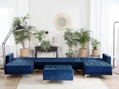 Beliani 5-Istuttava U-Kulmavuodesohva Ja Rahi Sametti Laivastonsininen Aberdeen Hot