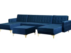 Beliani 5-Istuttava U-Kulmavuodesohva Ja Rahi Sametti Laivastonsininen Aberdeen Hot