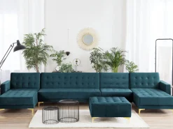 Beliani 6-Istuttava U-Kulmavuodesohva Ja Rahi Sametti Sinivihrea Aberdeen Shop