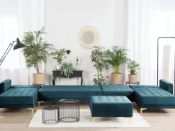 Beliani 6-Istuttava U-Kulmavuodesohva Ja Rahi Sametti Sinivihrea Aberdeen Shop