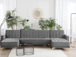 Beliani 5-Istuttava U-Kulmavuodesohva Sametti Harmaa Aberdeen Sale