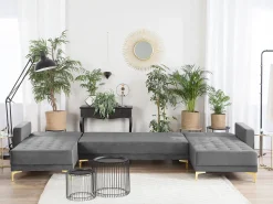 Beliani 5-Istuttava U-Kulmavuodesohva Sametti Harmaa Aberdeen Sale