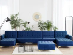 Beliani 6-Istuttava U-Kulmavuodesohva Ja Rahi Sametti Laivastonsininen Aberdeen Sale