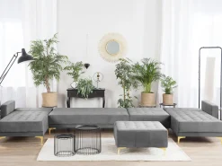 Beliani 6-Istuttava U-Kulmavuodesohva Ja Rahi Sametti Harmaa Aberdeen Cheap