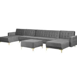 Beliani 6-Istuttava U-Kulmavuodesohva Ja Rahi Sametti Harmaa Aberdeen Cheap