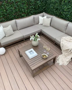 Beliani 5-Istuttava Ulkokulmasohvaryhma Sertifioitu Akaasia Tumma Puu Timor Ii Fashion