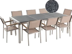 Beliani 8-Istuttava Ulkoruokailuryhma 3-Osainen Graniittitaso Tekstiilituolit Harmaa/Beige Grosseto Flash Sale