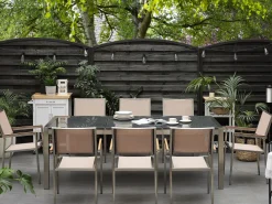 Beliani 8-Istuttava Ulkoruokailuryhma 3-Osainen Graniittitaso Tekstiilituolit Harmaa/Beige Grosseto Flash Sale