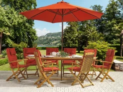 Beliani 8-Istuttava Ulkoruokailuryhma Aurinkovarjolla Akasiapuu Tummanpunainen Maui Best