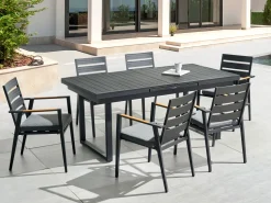 Beliani 6-Istuttava Ulkoruokailuryhma Alumiini Musta/Harmaa Valcanetto/Taviano Cheap