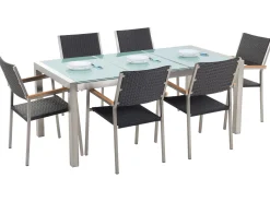 Beliani 6-Istuttava Ulkoruokailuryhma 3-Osainen Lasitaso Polyrottinkituolit Musta Grosseto Shop