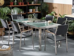 Beliani 6-Istuttava Ulkoruokailuryhma 3-Osainen Lasitaso Polyrottinkituolit Musta Grosseto Shop