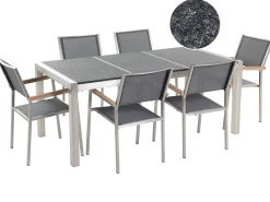 Beliani 6-Istuttava Ulkoruokailuryhma Poltettu Graniittitaso Tekstiilituolit Musta/Harmaa Grosseto Store
