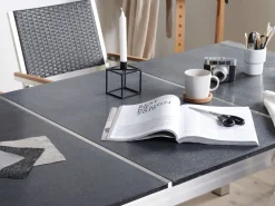 Beliani 6-Istuttava Ulkoruokailuryhma Poltettu Graniittitaso Tekstiilituolit Musta/Harmaa Grosseto Store