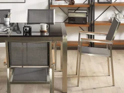 Beliani 6-Istuttava Ulkoruokailuryhma Poltettu Graniittitaso Tekstiilituolit Musta/Harmaa Grosseto Store