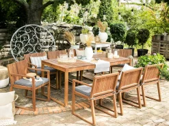 Beliani 8-Istuttava Ulkoruokailuryhma Akaasia Vaalea Puu/Harmaa Sassari Hot