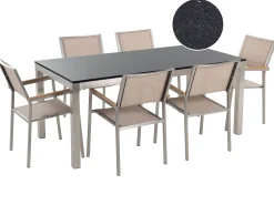Beliani 6-Istuttava Ulkoruokailuryhma Graniittitaso Tekstiilituolit Musta/Beige Grosseto Cheap