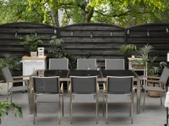 Beliani 8-Istuttava Ulkoruokailuryhma 3-Osainen Graniittitaso Tekstiilituolit Musta/Harmaa Grosseto Fashion