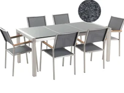 Beliani 6-Istuttava Ulkoruokailuryhma 3-Osainen Graniittitaso Ja Tekstiilituolit Harmaa Grosseto Best Sale