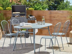 Beliani 4-Istuttava Ulkoruokailuryhma Aurinkovarjolla Teras Vaaleansininen Calvi Store