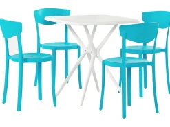 Beliani 4-Istuttava Ulkoruokailuryhma Muovi Turkoosi/Valkoinen Sersale/Vieste Hot
