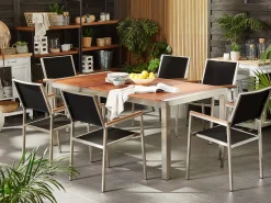 Beliani 6-Istuttava Ulkoruokailuryhma Eukalyptuspuutaso Tekstiilituolit Musta Grosseto Cheap