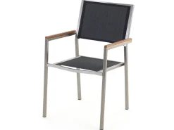 Beliani 6-Istuttava Ulkoruokailuryhma Eukalyptuspuutaso Tekstiilituolit Musta Grosseto Cheap