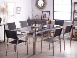 Beliani 6-Istuttava Ulkoruokailuryhma 3-Osainen Graniittitaso Tekstiilituolit Musta Grosseto Online