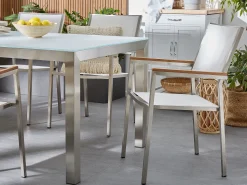 Beliani 6-Istuttava Ulkoruokailuryhma Poltettu Graniittitaso Tekstiilituolit Musta/Beige Grosseto Discount