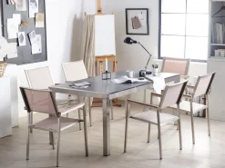 Beliani 6-Istuttava Ulkoruokailuryhma Poltettu Graniittitaso Tekstiilituolit Musta/Beige Grosseto Discount