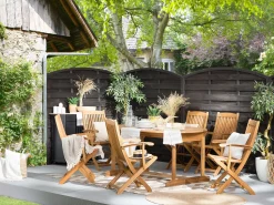 Beliani 6-Istuttava Ulkoruokailuryhma Aurinkovarjolla Vaalea Akasiapuu Maui Outlet