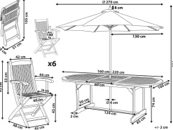 Beliani 6-Istuttava Ulkoruokailuryhma Aurinkovarjolla Vaalea Akasiapuu Maui Outlet