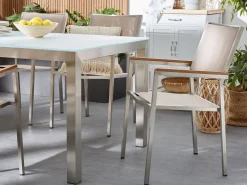 Beliani 6-Istuttava Ulkoruokailuryhma Lasitaso Tekstiilituolit Beige Grosseto Cheap