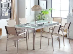 Beliani 6-Istuttava Ulkoruokailuryhma Lasitaso Tekstiilituolit Beige Grosseto Cheap