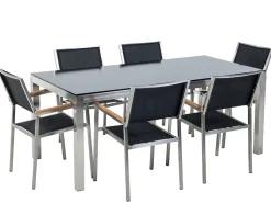 Beliani 6-Istuttava Ulkoruokailuryhma Lasitaso Tekstiilituolit Musta Grosseto Cheap