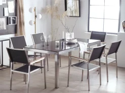 Beliani 6-Istuttava Ulkoruokailuryhma Lasitaso Tekstiilituolit Musta Grosseto Cheap