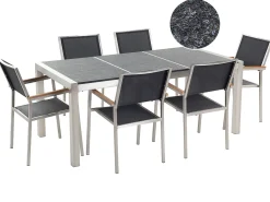 Beliani 6-Istuttava Ulkoruokailuryhma Poltettu Graniittitaso Tekstiilituolit Musta Grosseto Shop